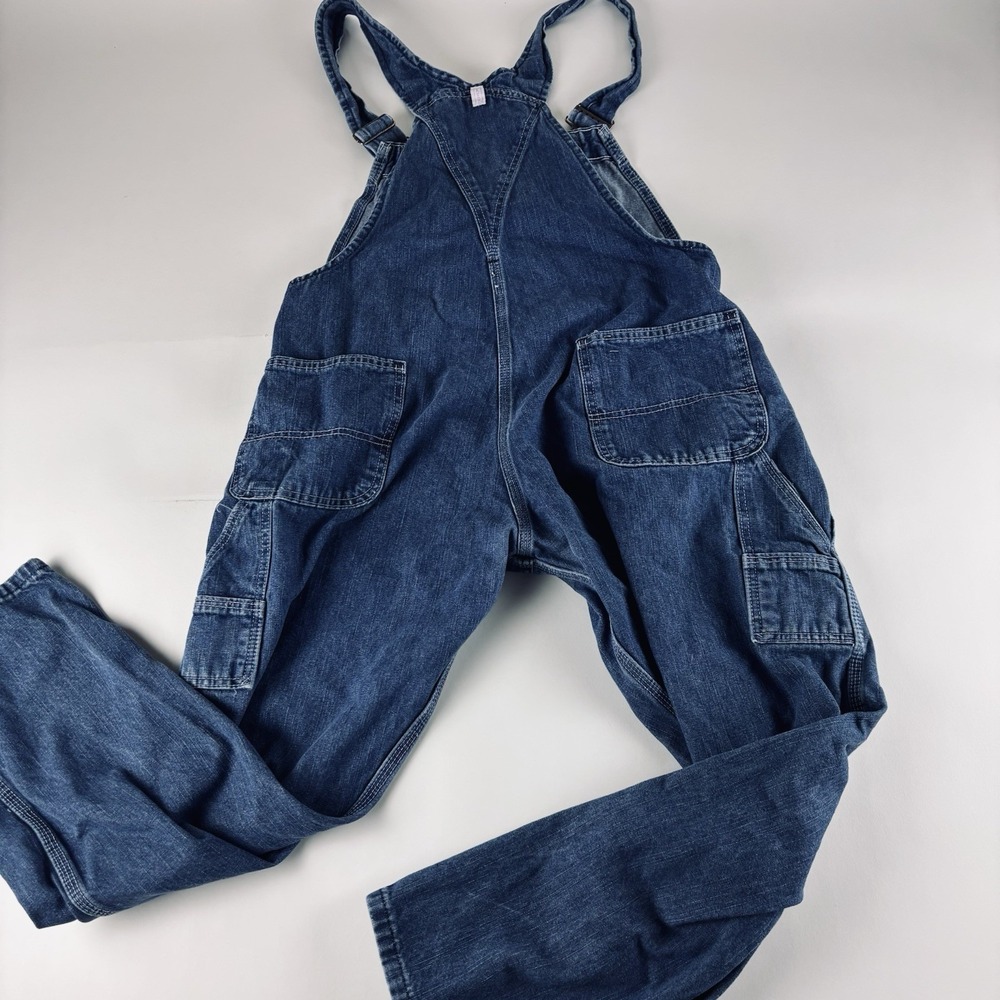 Key Overalls Women Size 16 Reg Bibs Denim Utility Pockets Buttons Logo Workwear - Picture 4 of 12